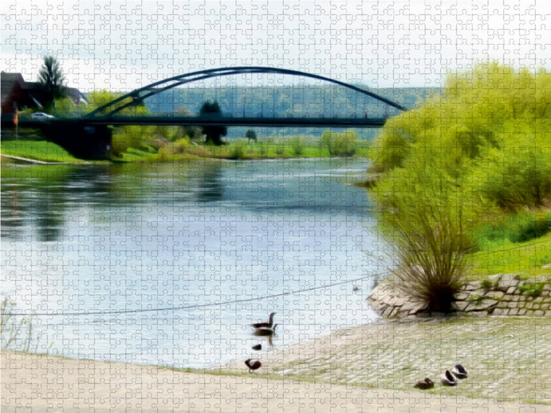 Weserbrücke Beverungen - Lauenförde 1000 Teile Puzzle quer - CALVENDO Foto-Puzzle'
