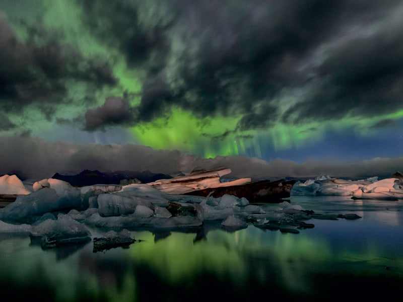 Polarlicht über dem Jökulsarlon 1000 Teile Puzzle quer - CALVENDO Foto-Puzzle'