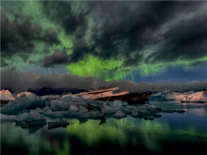 Polarlicht über dem Jökulsarlon 1000 Teile Puzzle quer - CALVENDO Foto-Puzzle'