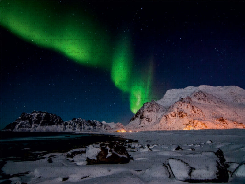 Polarlicht bei Utakleiv auf den Lofoten 1000 Teile Puzzle quer - CALVENDO Foto-Puzzle'