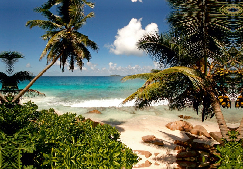 Premium Textil-Leinwand La Digue Seychellen