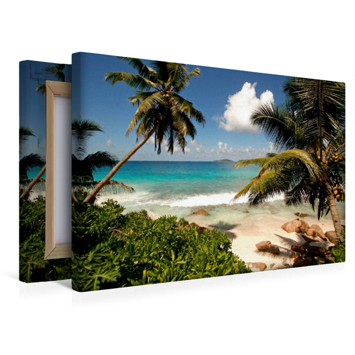 Premium Textil-Leinwand La Digue Seychellen