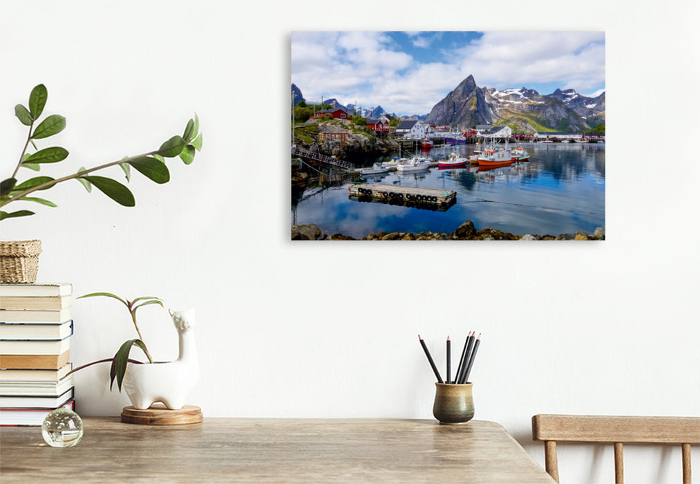 Premium Textil-Leinwand Premium Textil-Leinwand 120 cm x 80 cm quer Der Hafen von Hamnøya, Lofoten (Norwegen)