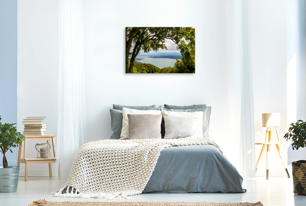 Toile textile haut de gamme Toile textile haut de gamme 120 cm x 80 cm Paysage Vue automnale depuis le magnifique Haldenhof sur le lac de Constance 