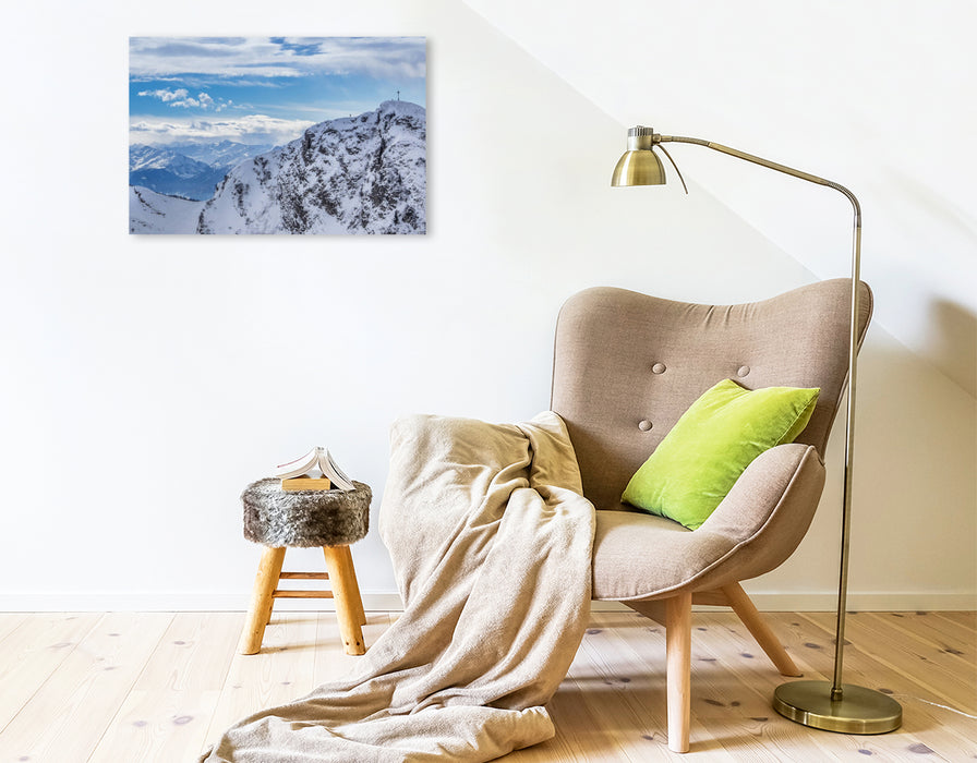 Premium Textil-Leinwand Einsamer Wanderer an der Rotwand, Spitzing