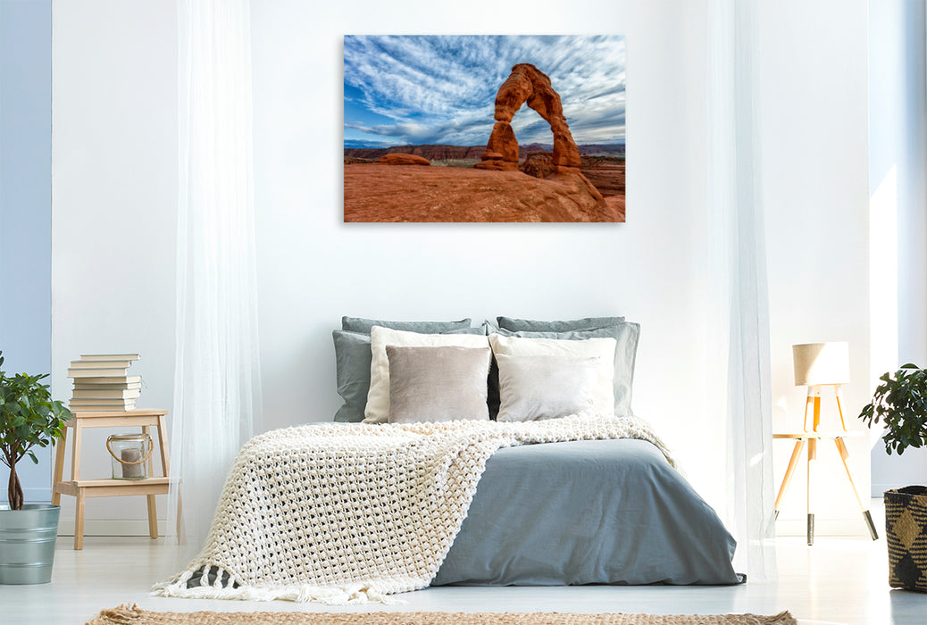 Premium Textil-Leinwand Premium Textil-Leinwand 120 cm x 80 cm quer Delicate Arch, Arches Nationalpark, Utah