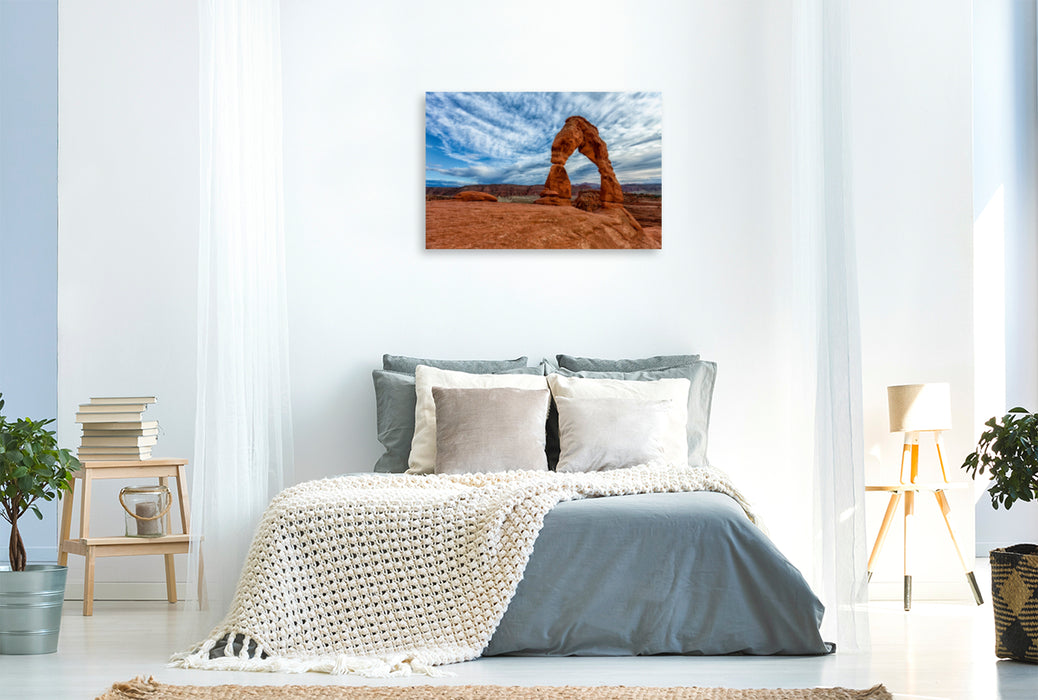 Premium Textil-Leinwand Premium Textil-Leinwand 120 cm x 80 cm quer Delicate Arch, Arches Nationalpark, Utah