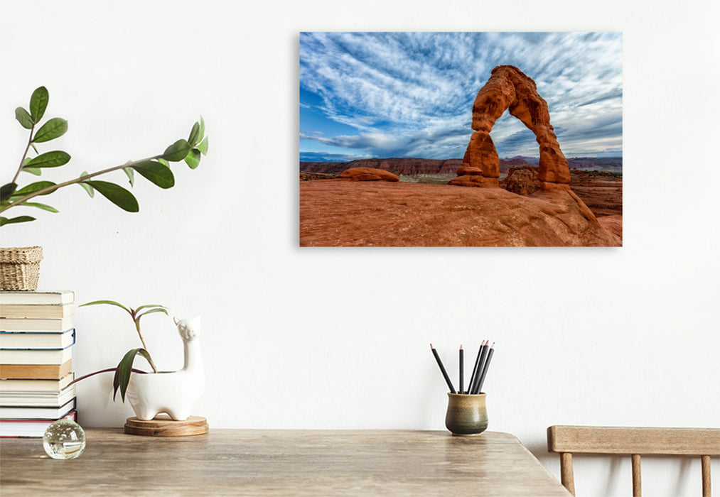 Premium Textil-Leinwand Premium Textil-Leinwand 120 cm x 80 cm quer Delicate Arch, Arches Nationalpark, Utah