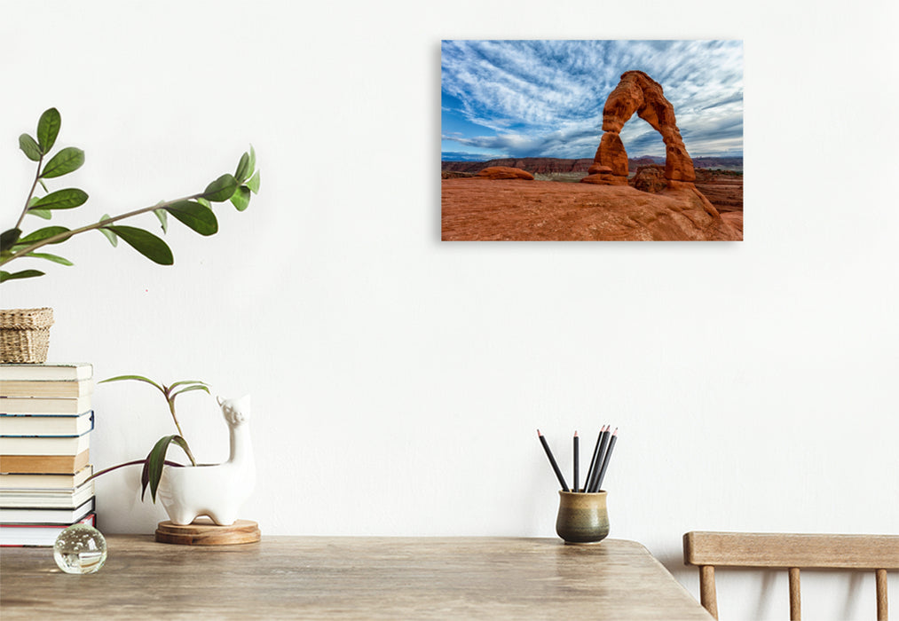 Premium Textil-Leinwand Premium Textil-Leinwand 120 cm x 80 cm quer Delicate Arch, Arches Nationalpark, Utah