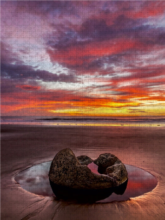 Magischer Augenblick bei den Moeraki Boulders, Neuseeland 1000 Teile Puzzle hoch - CALVENDO Foto-Puzzle'