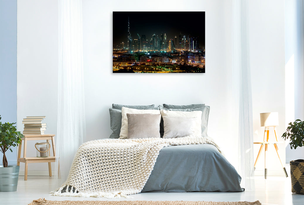 Premium Textil-Leinwand Premium Textil-Leinwand 120 cm x 80 cm quer Dubai Skyline @ Night