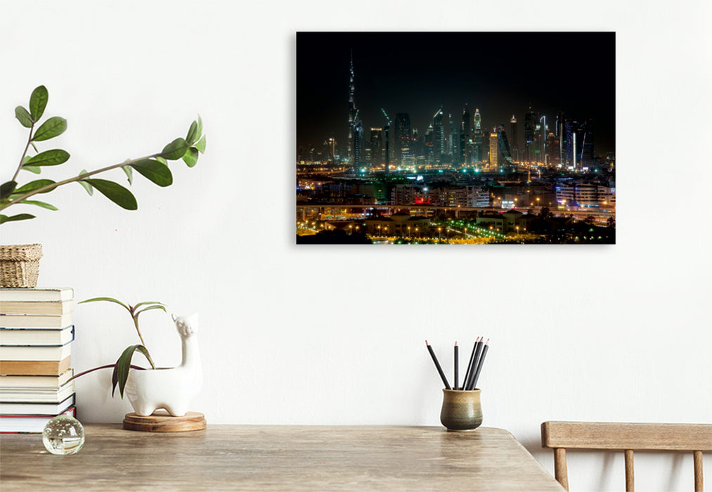 Premium Textil-Leinwand Premium Textil-Leinwand 120 cm x 80 cm quer Dubai Skyline @ Night