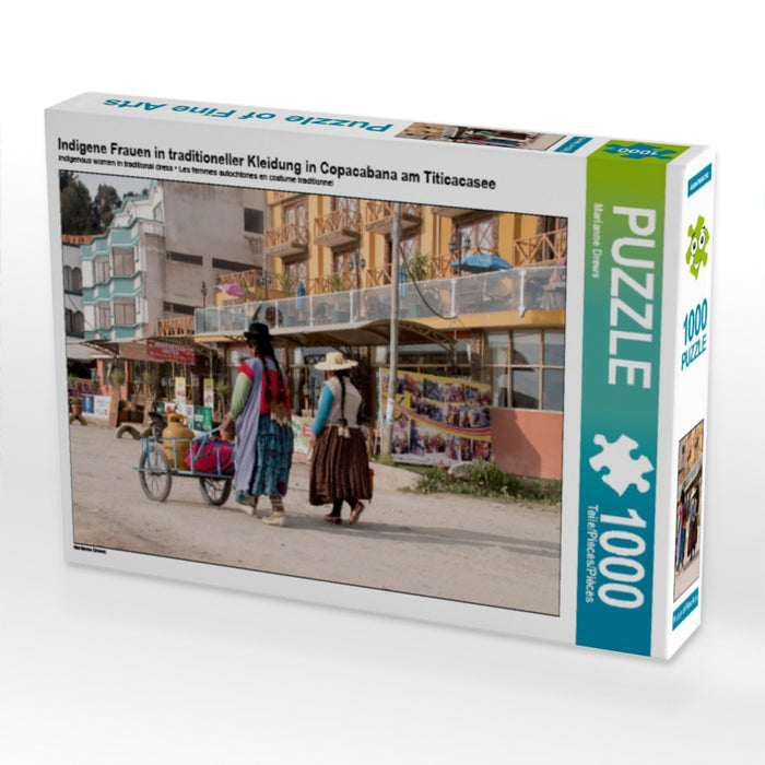 Indigene Frauen in traditioneller Kleidung in Copacabana am Titicacasee 1000 Teile Puzzle quer - CALVENDO Foto-Puzzle'