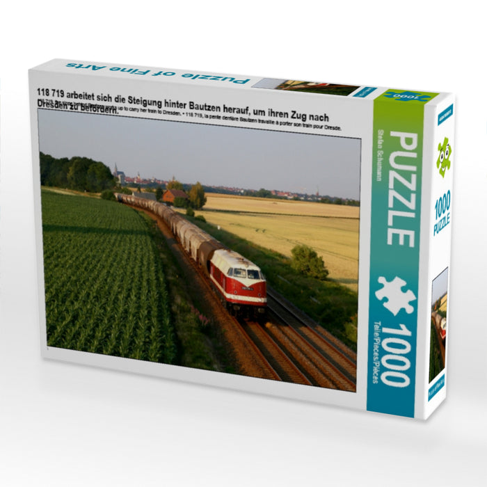 118 719 arbeitet sich die Steigung hinter Bautzen herauf, um ihren Zug nach Dresden zu befördern. 1000 Teile Puzzle quer - CALVENDO Foto-Puzzle'