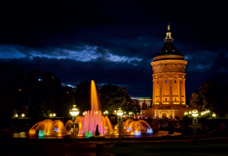 Premium Textil-Leinwand Wasserturm und Lichtspiele