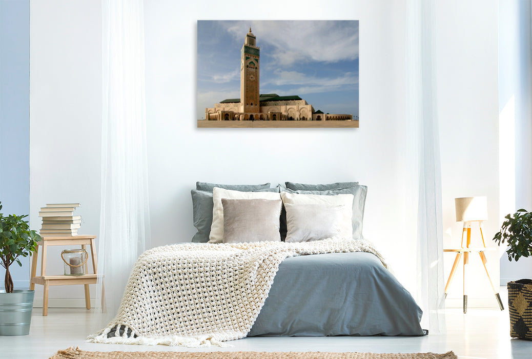 Premium Textil-Leinwand Premium Textil-Leinwand 120 cm x 80 cm quer Drittgrößte Moschée mit 200 m hohem Minarett, Casablanca