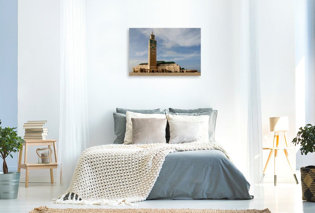 Premium Textil-Leinwand Premium Textil-Leinwand 120 cm x 80 cm quer Drittgrößte Moschée mit 200 m hohem Minarett, Casablanca