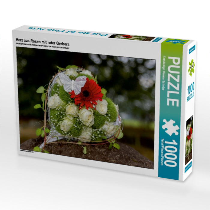 Coeur de roses avec gerbera rouge - Puzzle photo CALVENDO 