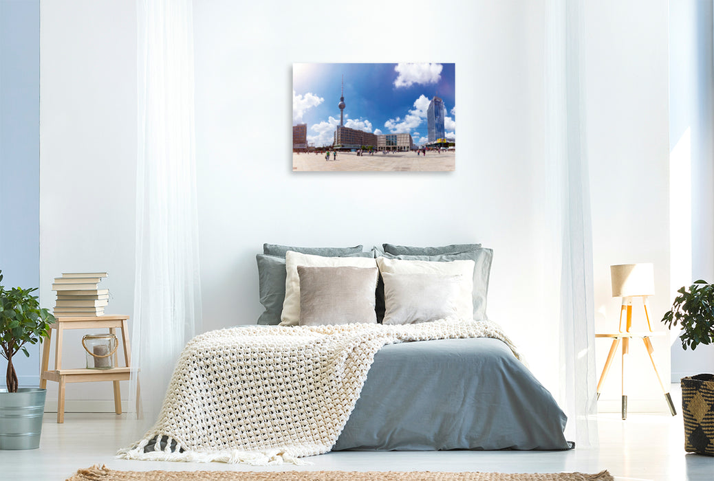 Premium Textil-Leinwand Premium Textil-Leinwand 120 cm x 80 cm quer Der Alex! – Blick auf den Alexanderplatz und dem Berliner Wahrzeichen, dem Fernsehturm.