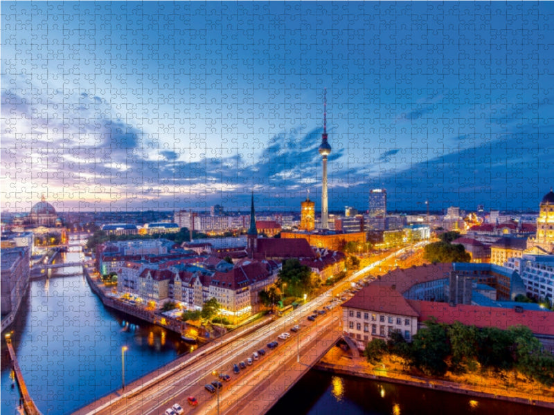 Berlin City Skyline – Panoramablick von der Fischerinsel über die pulsierende Hauptstadt. 1000 Teile Puzzle quer - CALVENDO Foto-Puzzle'