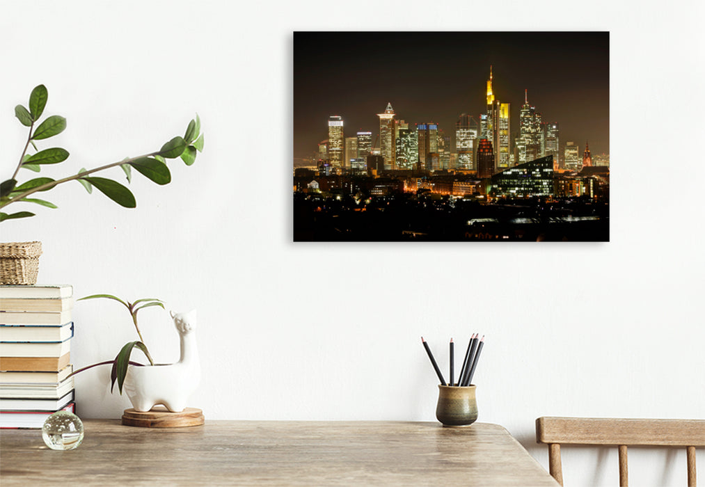 Premium Textil-Leinwand Premium Textil-Leinwand 120 cm x 80 cm quer Ein Motiv aus dem Kalender Frankfurt Skyline von Petrus Bodenstaff