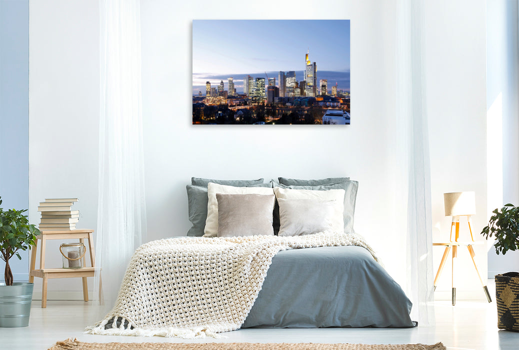 Premium Textil-Leinwand Premium Textil-Leinwand 120 cm x 80 cm quer Ein Motiv aus dem Kalender Frankfurt Skyline von Petrus Bodenstaff