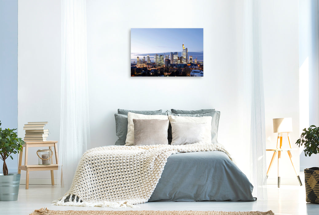 Premium Textil-Leinwand Premium Textil-Leinwand 120 cm x 80 cm quer Ein Motiv aus dem Kalender Frankfurt Skyline von Petrus Bodenstaff