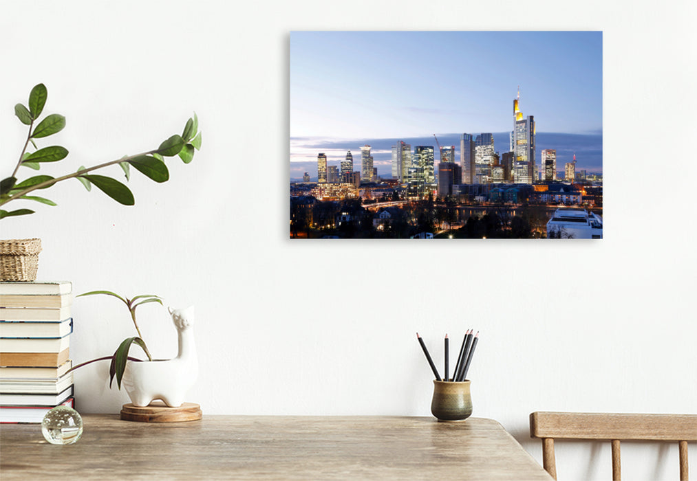 Premium Textil-Leinwand Premium Textil-Leinwand 120 cm x 80 cm quer Ein Motiv aus dem Kalender Frankfurt Skyline von Petrus Bodenstaff