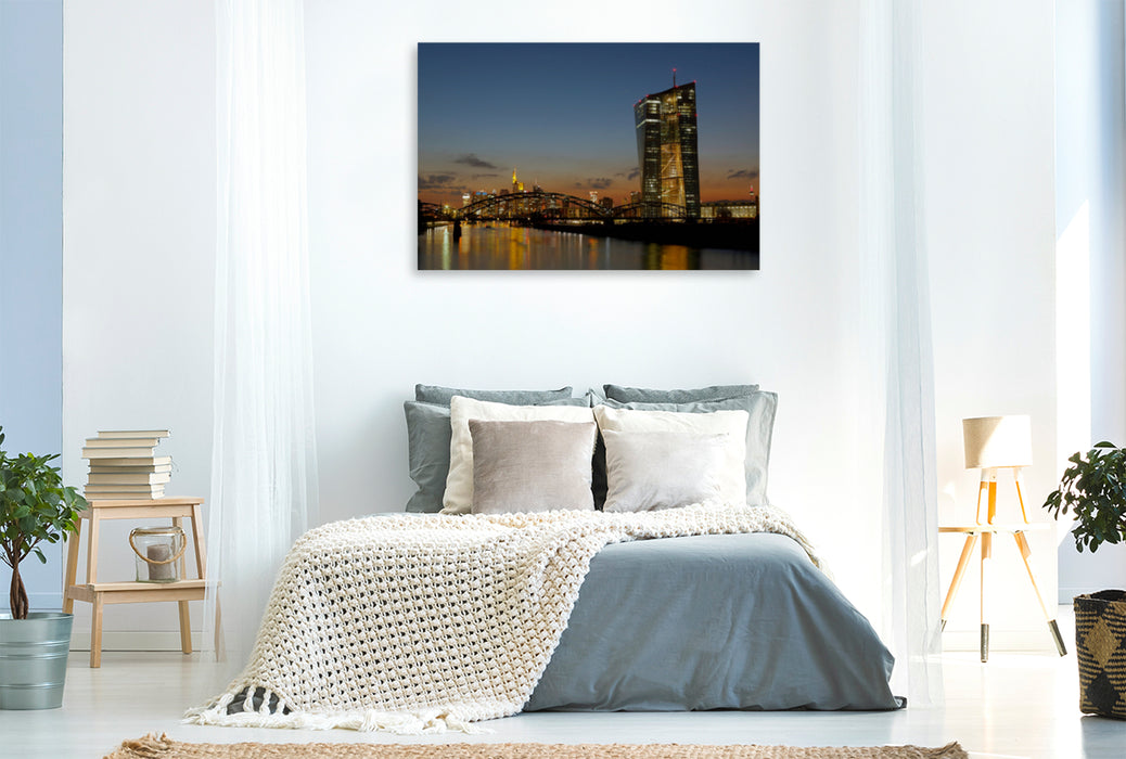 Premium Textil-Leinwand Premium Textil-Leinwand 120 cm x 80 cm quer Ein Motiv aus dem Kalender Frankfurt Skyline von Petrus Bodenstaff