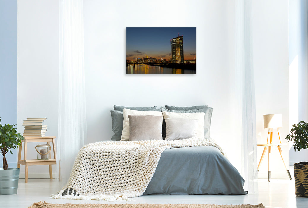 Premium Textil-Leinwand Premium Textil-Leinwand 120 cm x 80 cm quer Ein Motiv aus dem Kalender Frankfurt Skyline von Petrus Bodenstaff