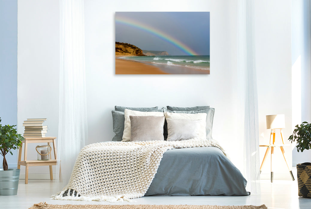 Premium Textil-Leinwand Premium Textil-Leinwand 120 cm x 80 cm quer Regenbogen am Strand von Luz