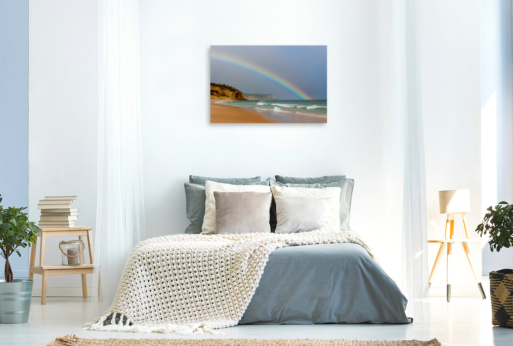 Premium Textil-Leinwand Premium Textil-Leinwand 120 cm x 80 cm quer Regenbogen am Strand von Luz