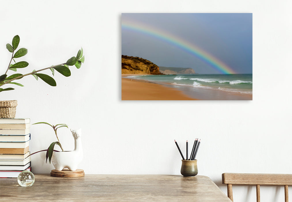 Premium Textil-Leinwand Premium Textil-Leinwand 120 cm x 80 cm quer Regenbogen am Strand von Luz