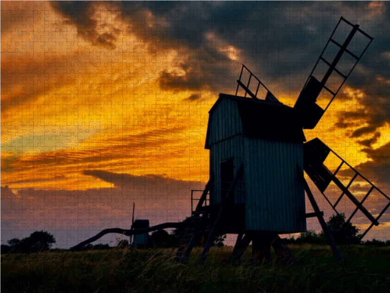 Zeugnis vergangener Tage - Windmühlen auf Öland 1000 Teile Puzzle quer - CALVENDO Foto-Puzzle'