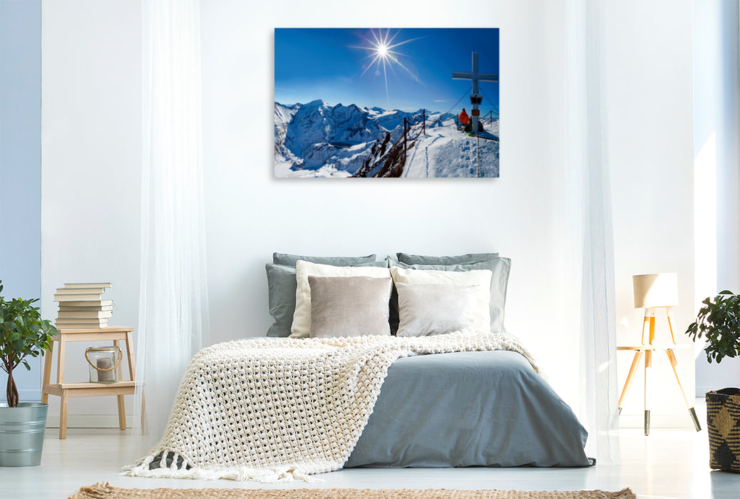 Premium Textil-Leinwand Premium Textil-Leinwand 120 cm x 80 cm quer Am Kitzsteinhorn mit Ausblick in die Glocknergruppe