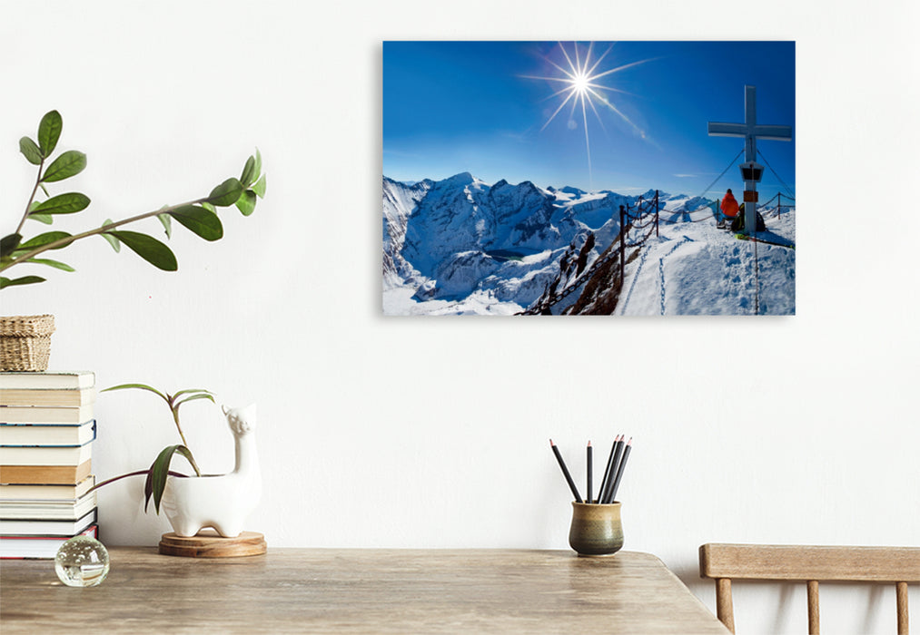 Premium Textil-Leinwand Premium Textil-Leinwand 120 cm x 80 cm quer Am Kitzsteinhorn mit Ausblick in die Glocknergruppe