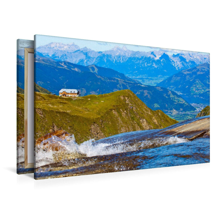 Premium Textil-Leinwand Gletscherbach mit der Krefelderhütte