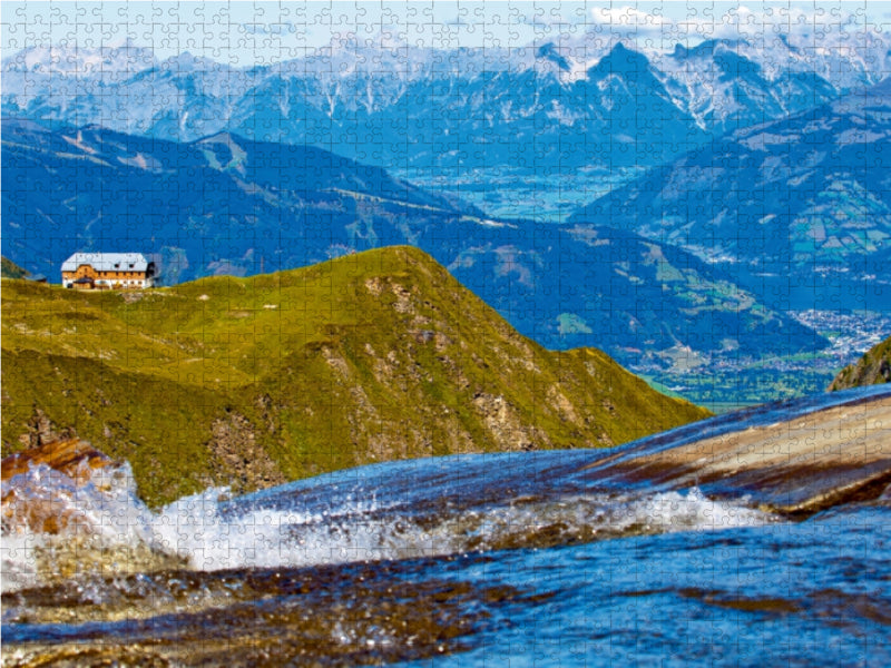 Gletscherbach mit der Krefelderhütte 1000 Teile Puzzle quer - CALVENDO Foto-Puzzle'