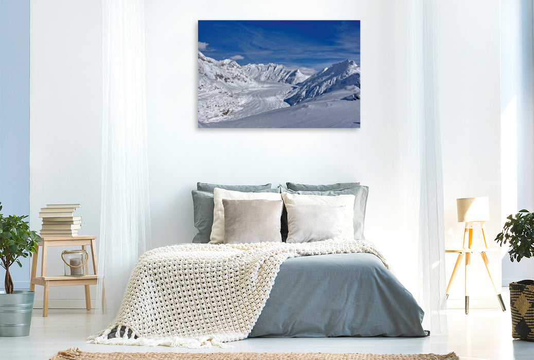 Premium Textil-Leinwand Premium Textil-Leinwand 120 cm x 80 cm quer Ein Motiv aus dem Kalender Der Grosse Aletschgletscher ist der flächenmässig grösste und längste Gletscher der Alpen.