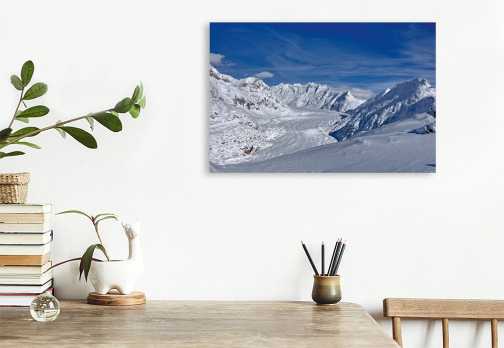 Premium Textil-Leinwand Premium Textil-Leinwand 120 cm x 80 cm quer Ein Motiv aus dem Kalender Der Grosse Aletschgletscher ist der flächenmässig grösste und längste Gletscher der Alpen.