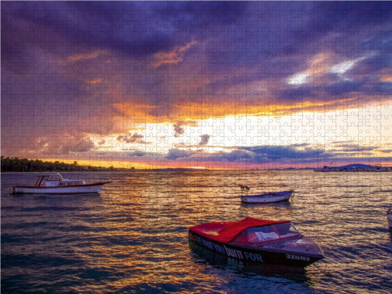 Sonnenuntergang im Hafen von Novalja, Insel Pag 1000 Teile Puzzle quer - CALVENDO Foto-Puzzle'