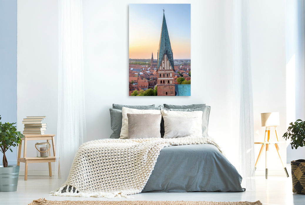 Premium Textil-Leinwand Premium Textil-Leinwand 80 cm x 120 cm  hoch Blick über Lüneburg mit St. Johanniskirche