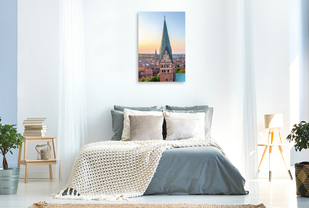 Premium Textil-Leinwand Premium Textil-Leinwand 80 cm x 120 cm  hoch Blick über Lüneburg mit St. Johanniskirche