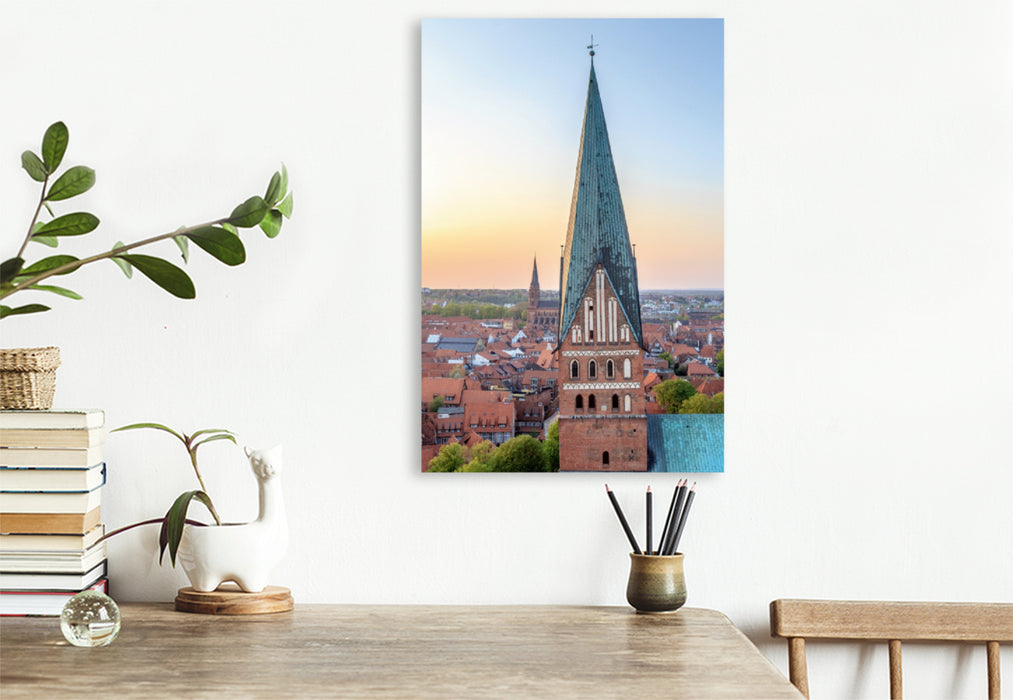 Premium Textil-Leinwand Premium Textil-Leinwand 80 cm x 120 cm  hoch Blick über Lüneburg mit St. Johanniskirche