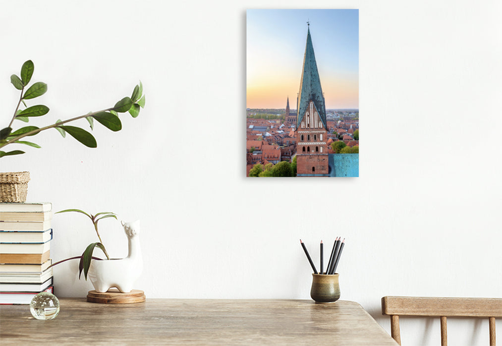 Premium Textil-Leinwand Premium Textil-Leinwand 80 cm x 120 cm  hoch Blick über Lüneburg mit St. Johanniskirche