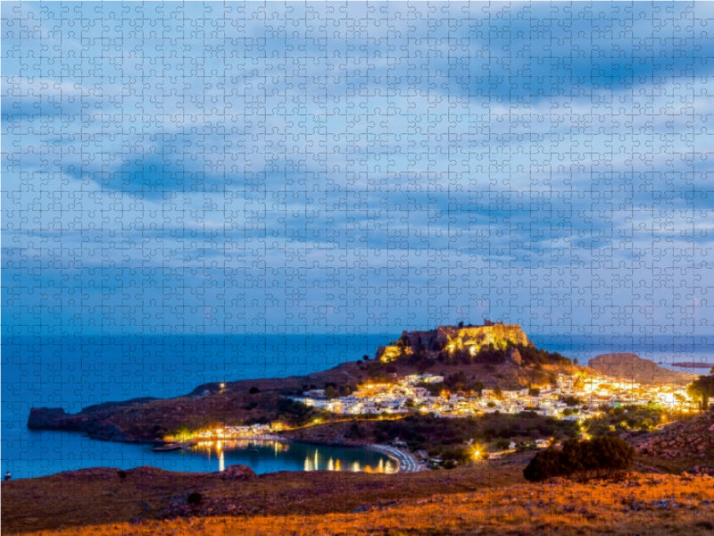 Lindos in der blauen Stunde 1000 Teile Puzzle quer - CALVENDO Foto-Puzzle'