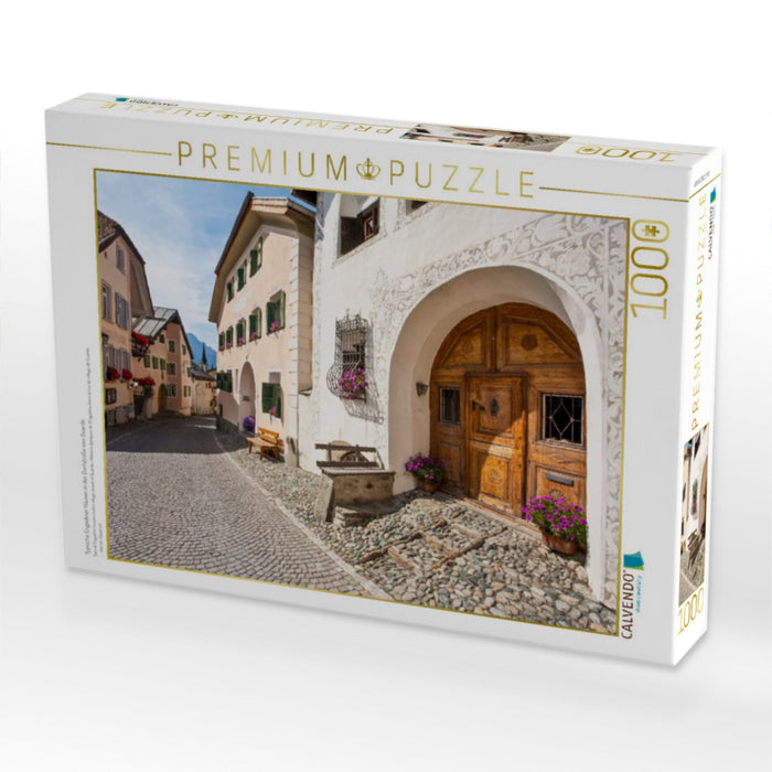 Typische Engadiner Häuser in der Dorfstraße von Guarda - CALVENDO Foto-Puzzle'