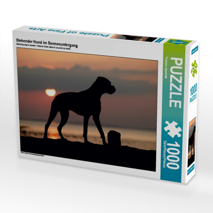 Stehender Hund im Sonnenuntergang 1000 Teile Puzzle quer - CALVENDO Foto-Puzzle'