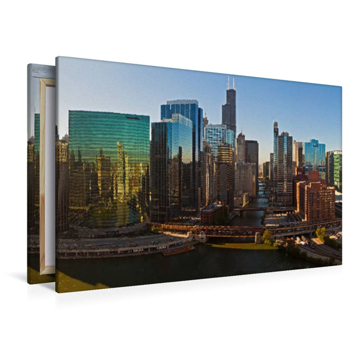 Toile textile haut de gamme Toile textile haut de gamme 120 cm x 80 cm sur Upper Wacker Drive avec Chicago River 