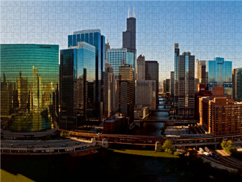 Upper Wacker Drive with Chicago River - CALVENDO photo puzzle 